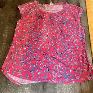 Stretchy pink floral short sleeve blouse